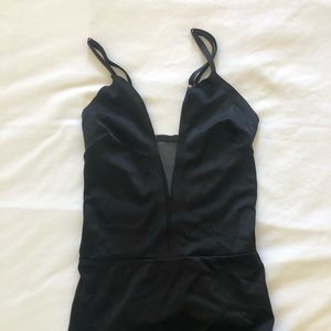 Black deep V bodysuit